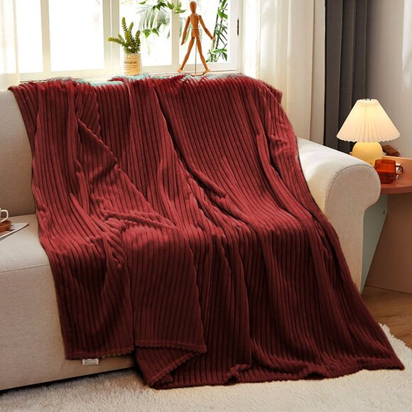 SOGA Burgundy Throw Blanket – Soft Cozy Warm Blanket for Bed, Sofa & Couch - Picture 7 of 13